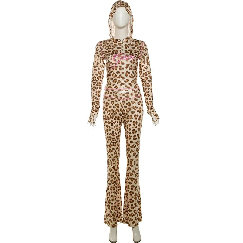 Leopard Print Hoodie Set