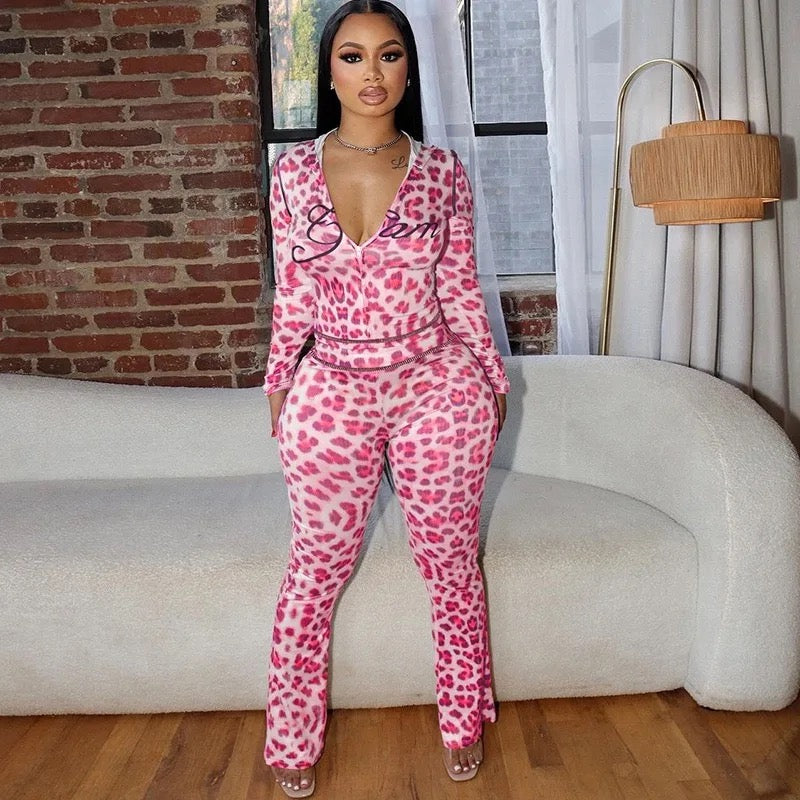 Leopard Print Hoodie Set
