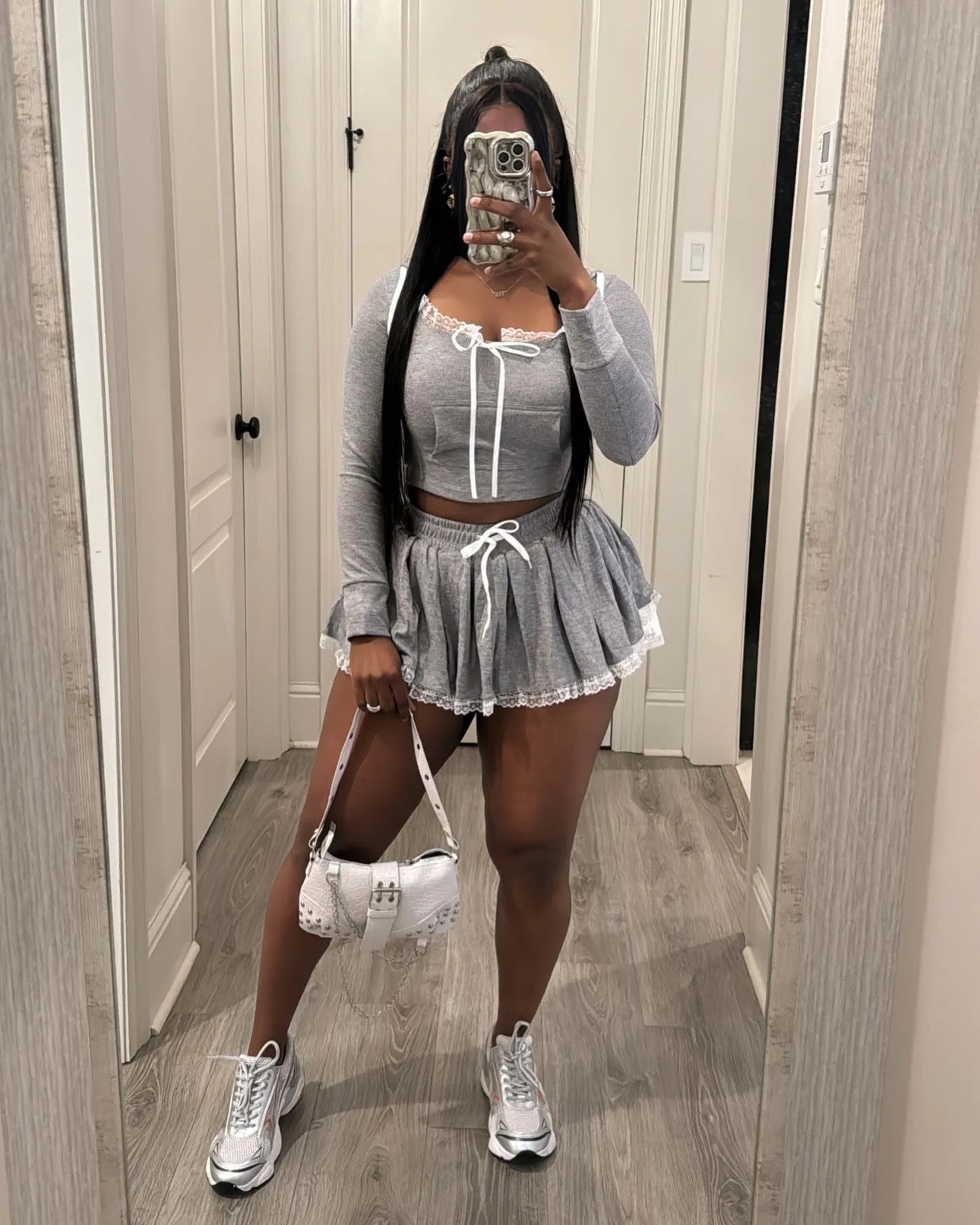 Lace Hem Pleated Skort Set