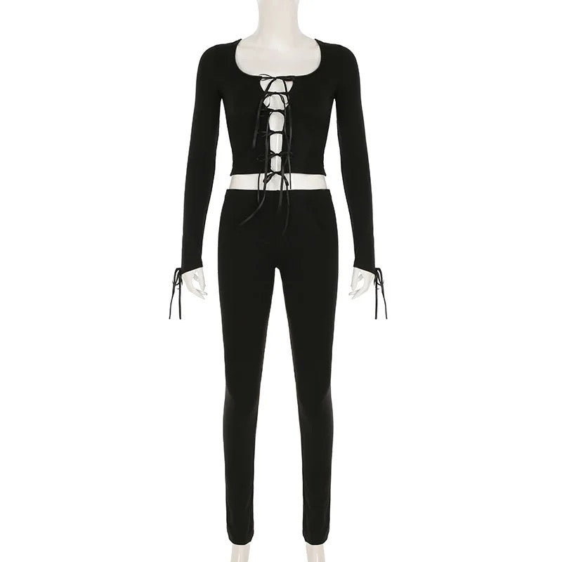 Bow Tie Lace Up Top & Pants Set