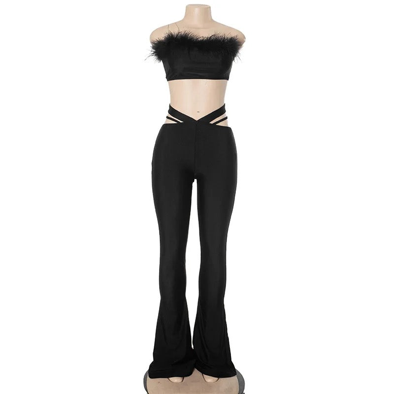 Fuzzy Hem Strapless Top Set