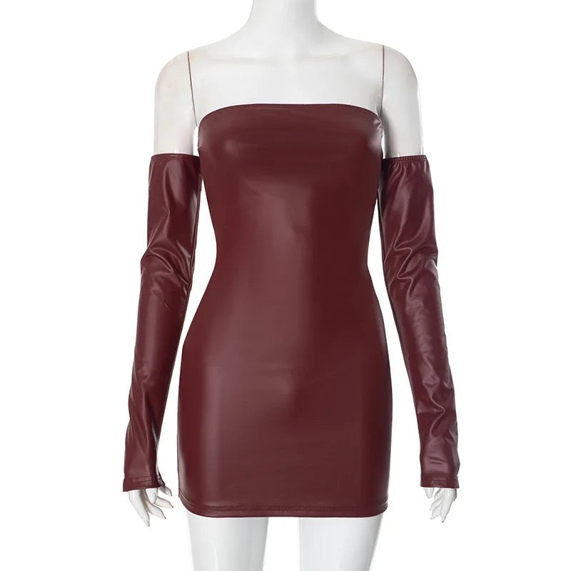 PU Leather Strapless Dress
