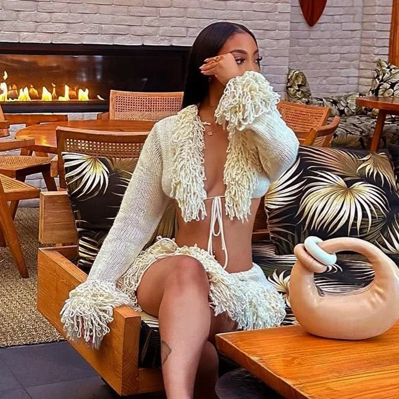 Knitted Cardigan & Skirt Set