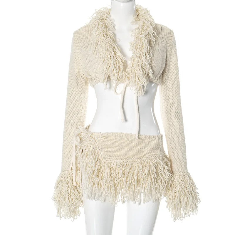 Knitted Cardigan & Skirt Set