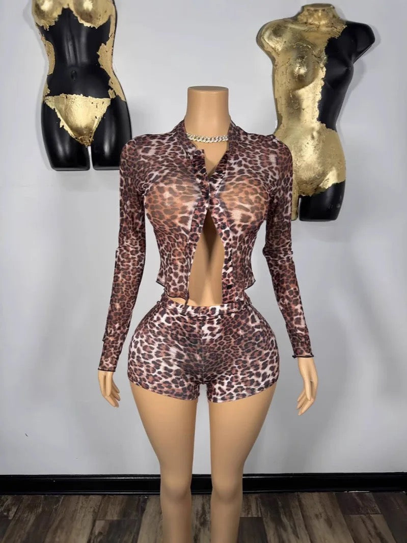 Leopard Print Shorts Set