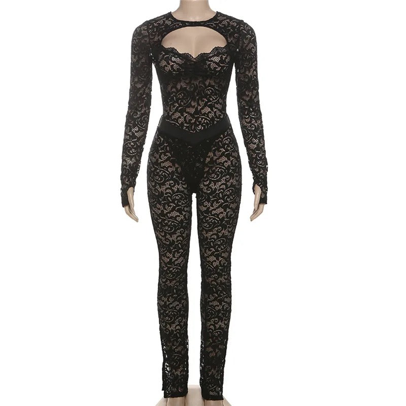 Lace Hollow Pants Set