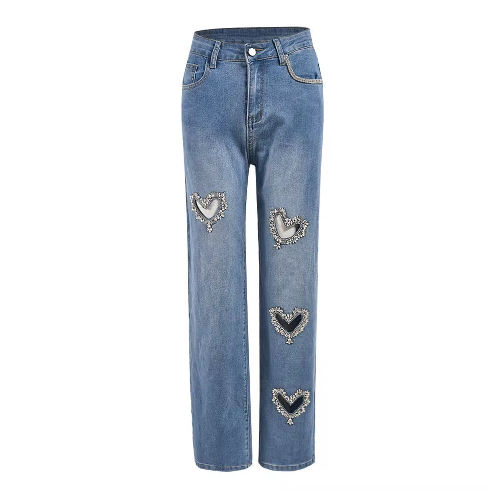 Washed Diamond Heart Jeans