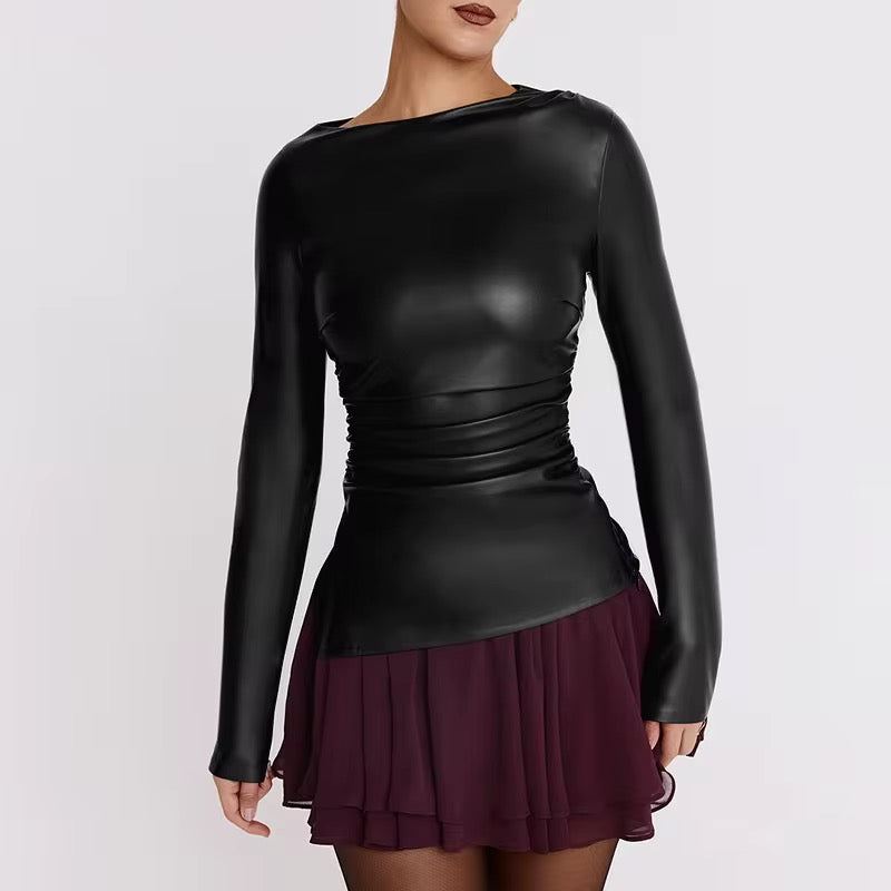 Pleated PU Leather Top
