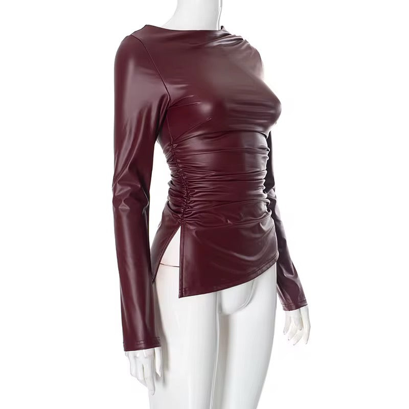 Pleated PU Leather Top