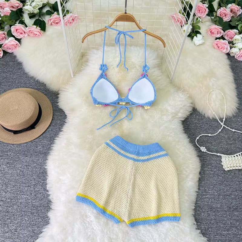 Knitted Flower 3 Piece Short Set