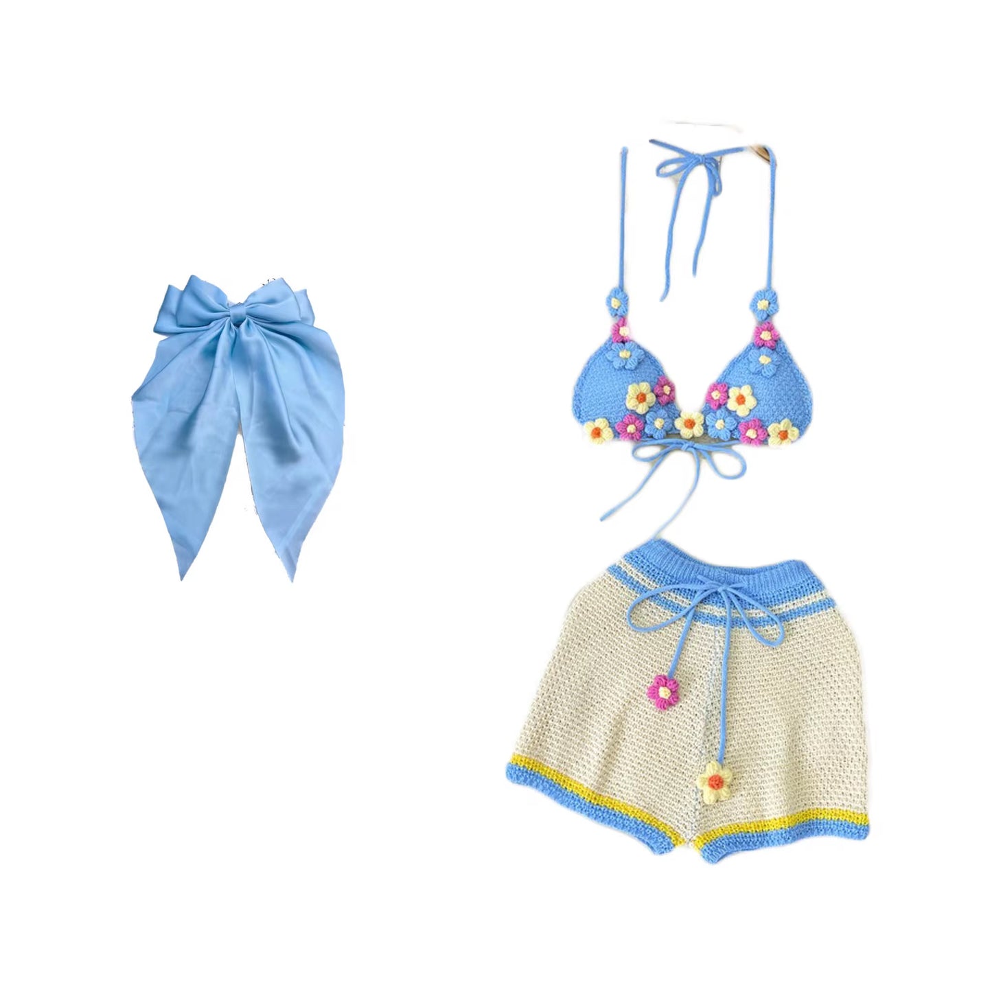 Knitted Flower 3 Piece Short Set
