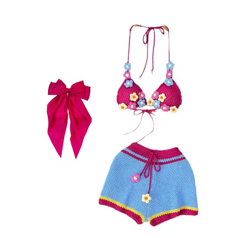 Knitted Flower 3 Piece Short Set