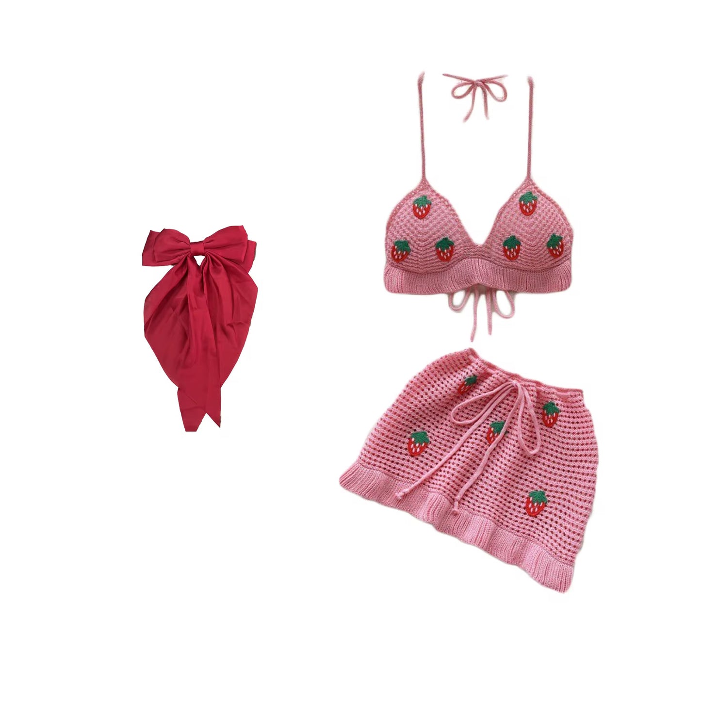 Knitted Strawberry 3 Piece Set