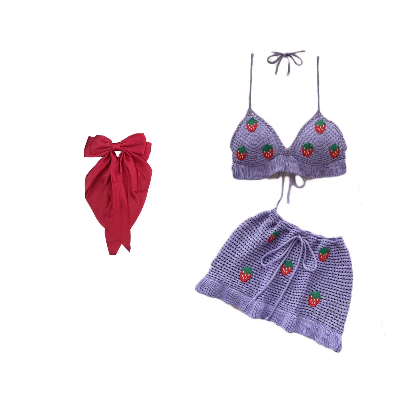Knitted Strawberry 3 Piece Set