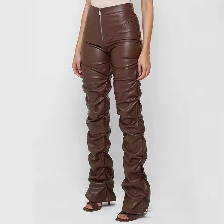 PU Leather Ruched Pants