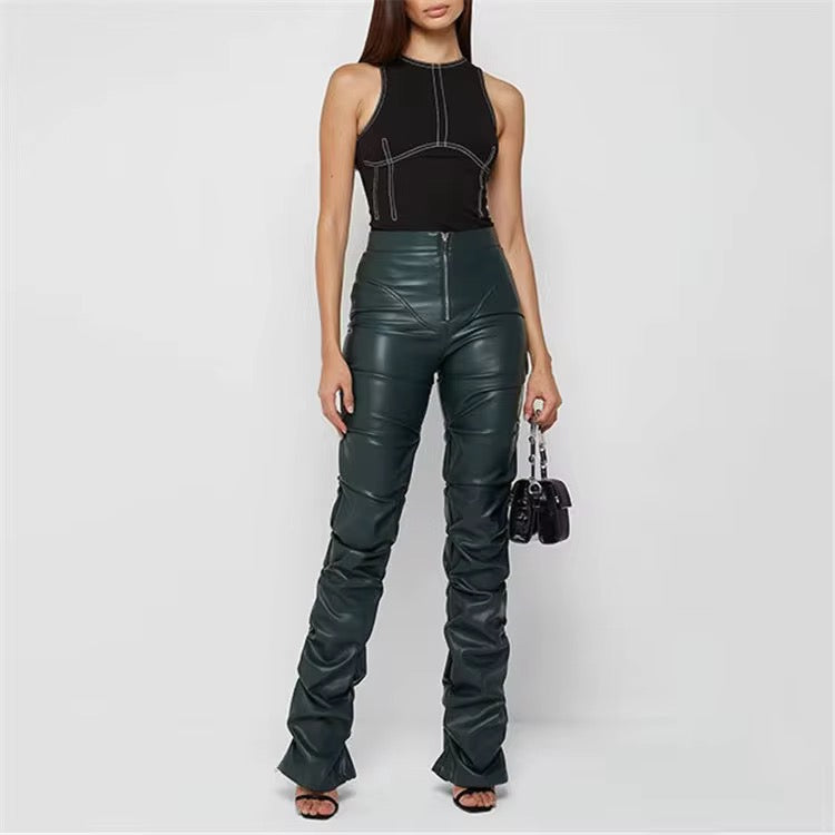PU Leather Ruched Pants