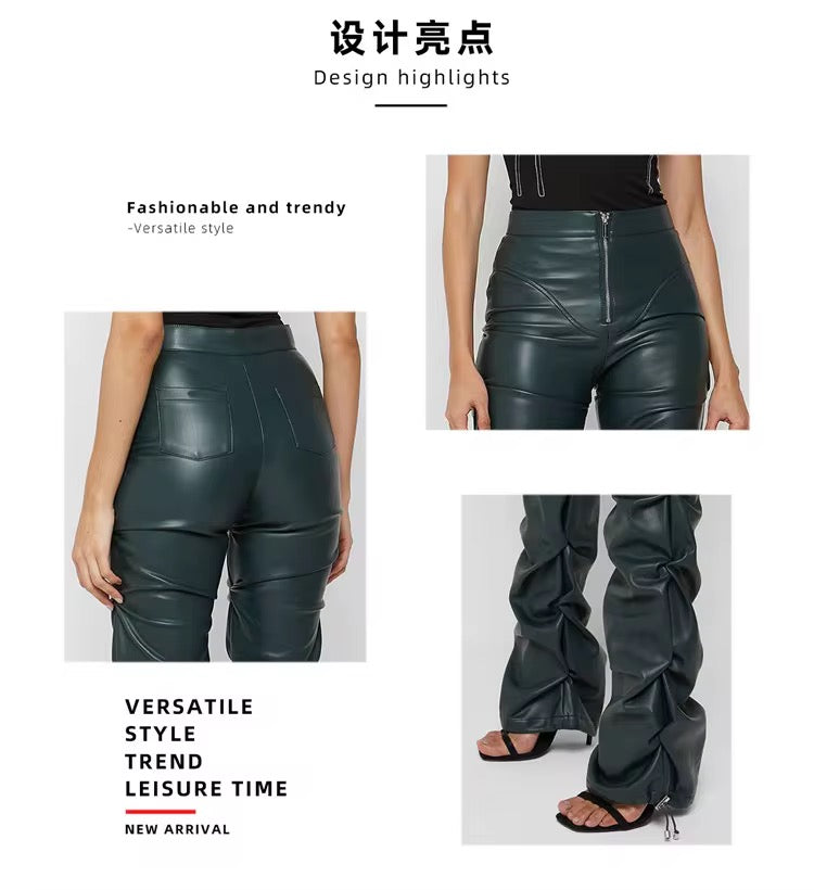 PU Leather Ruched Pants