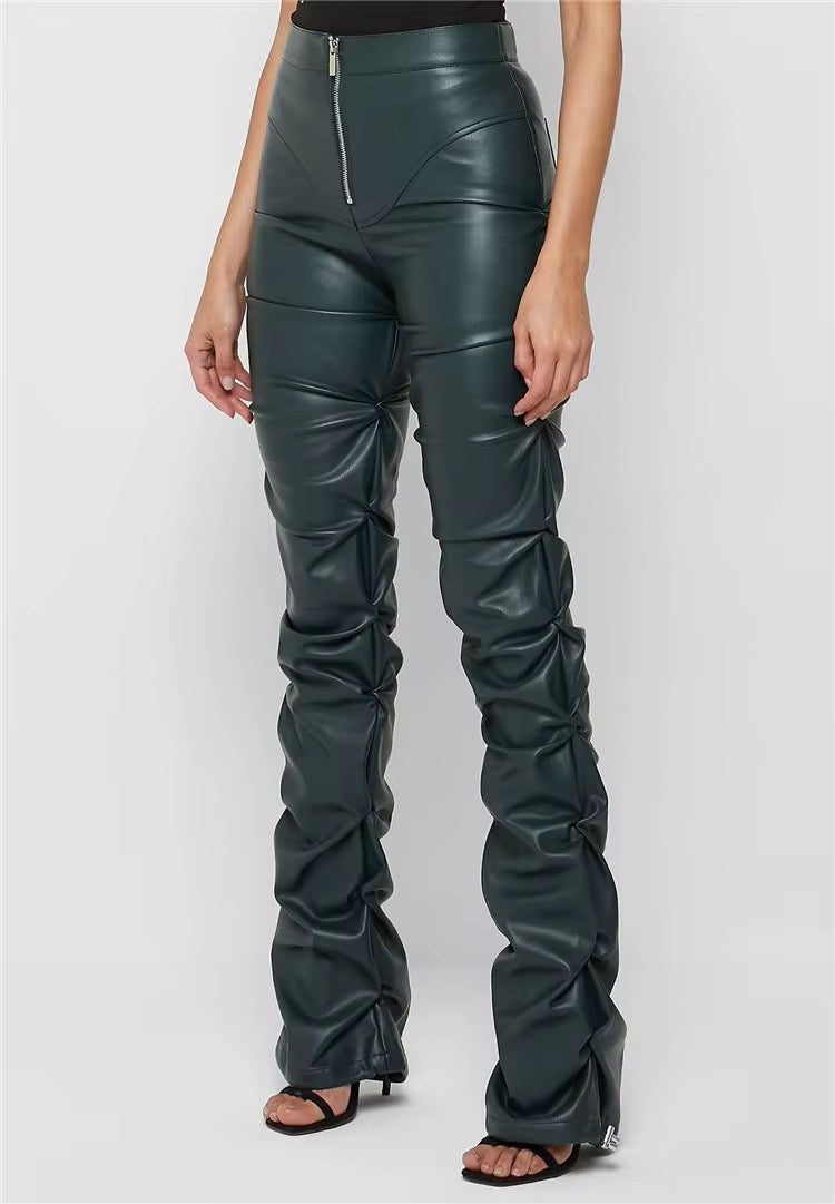 PU Leather Ruched Pants