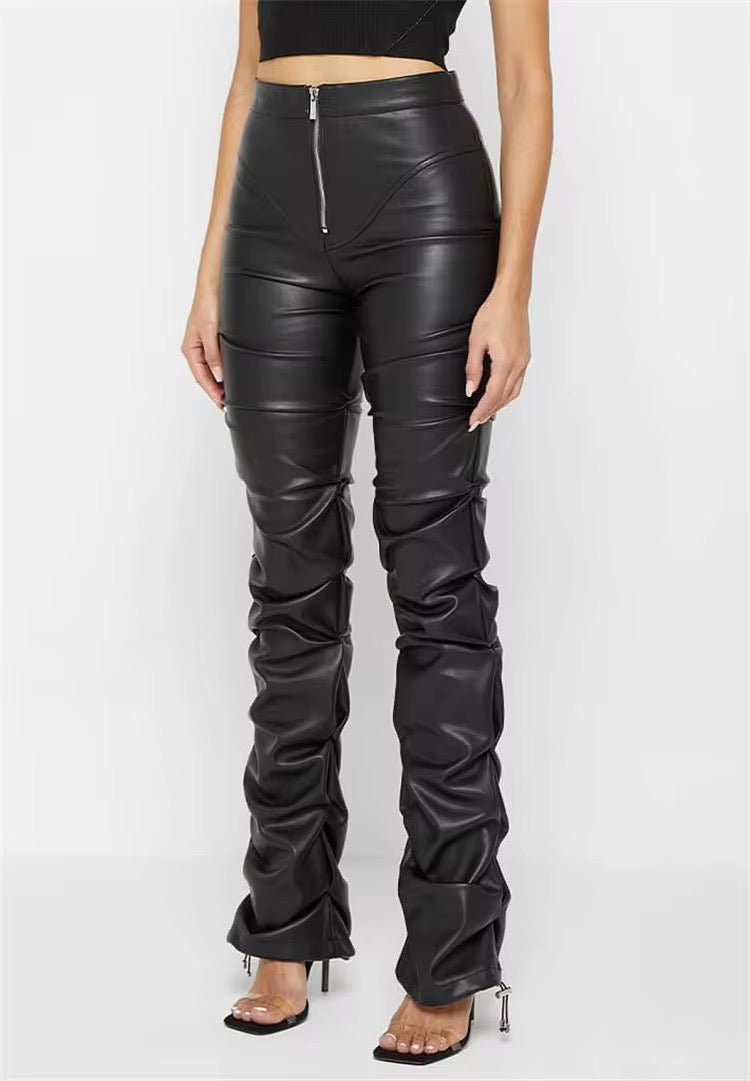 PU Leather Ruched Pants