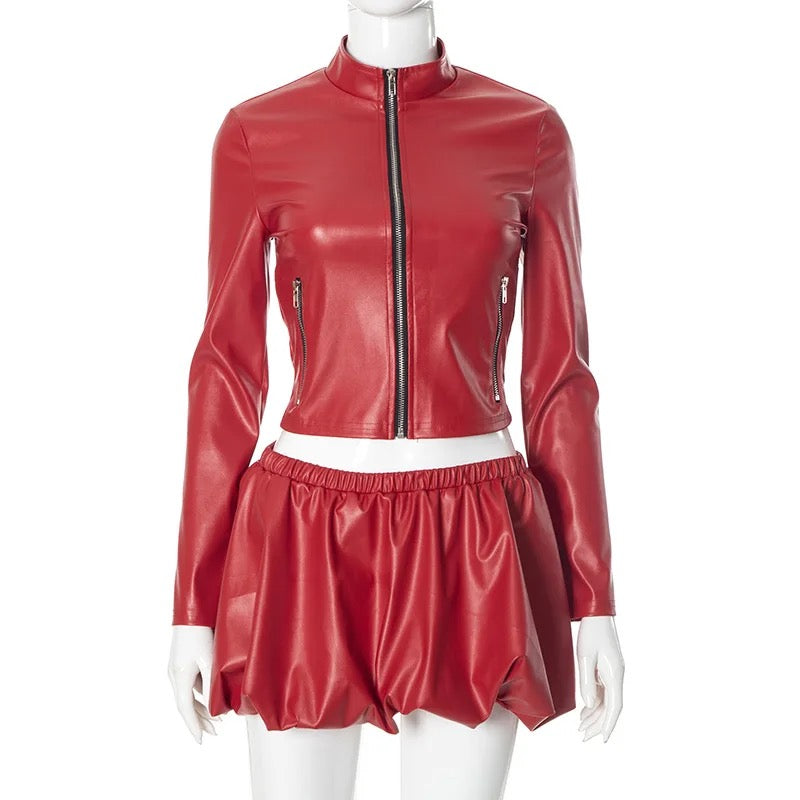 Jacket & Flower Bud Mini Skirt Set