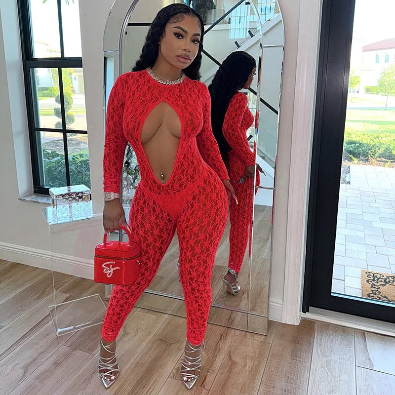 Hollow Out Mesh Jumpsuit