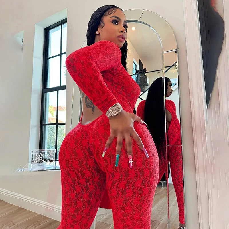 Hollow Out Mesh Jumpsuit