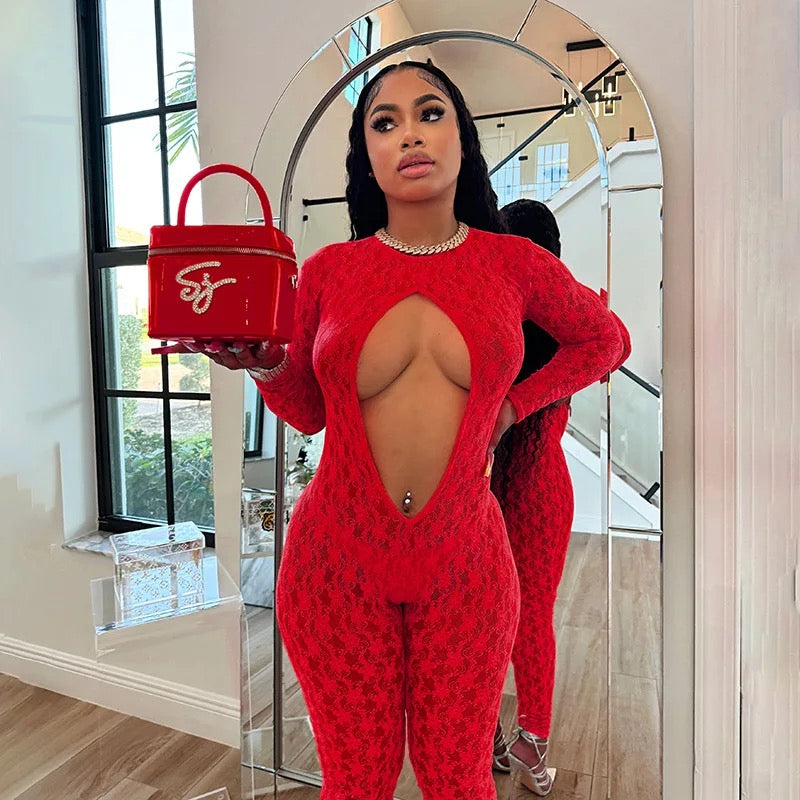 Hollow Out Mesh Jumpsuit