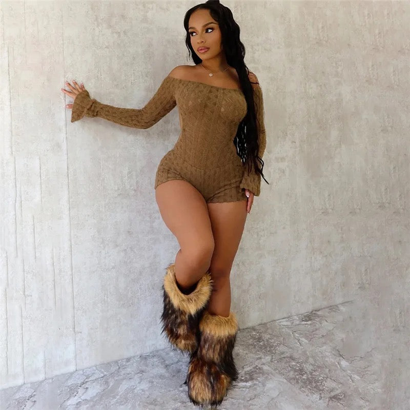 Off Shoulder Knitted Bodysuit