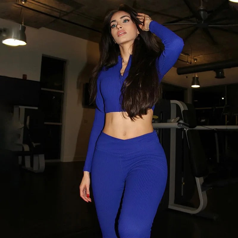 Zipper Cardigan Yoga Pants Set