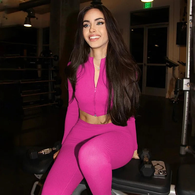 Zipper Cardigan Yoga Pants Set