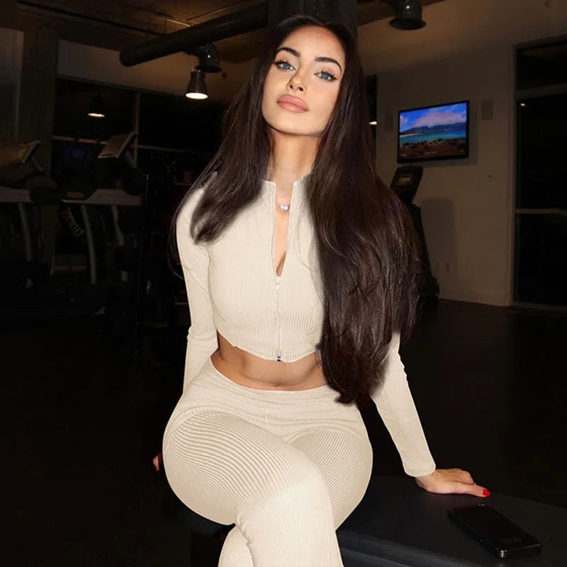 Zipper Cardigan Yoga Pants Set