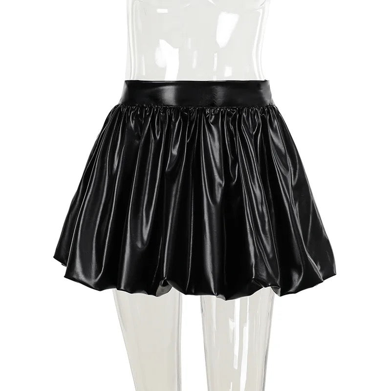 PU Leather Puffy Mini Skirt