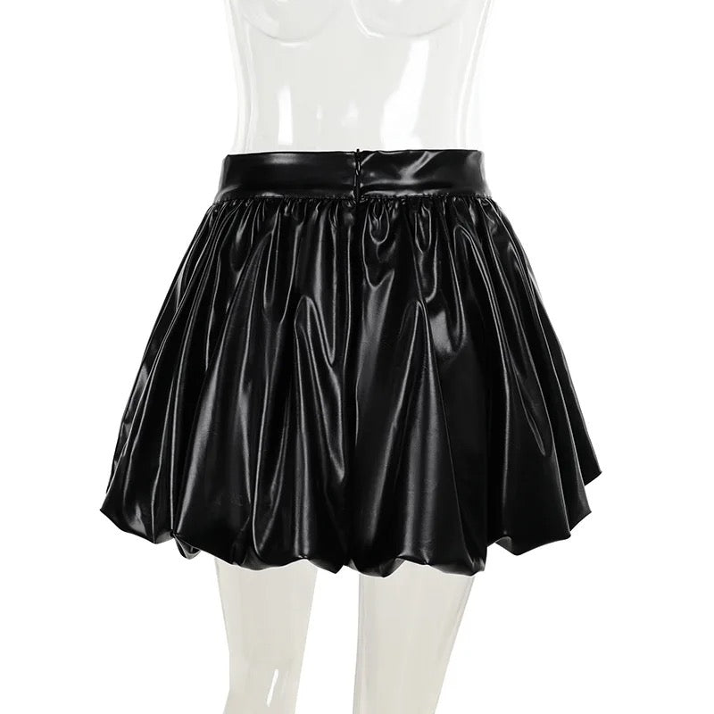 PU Leather Puffy Mini Skirt