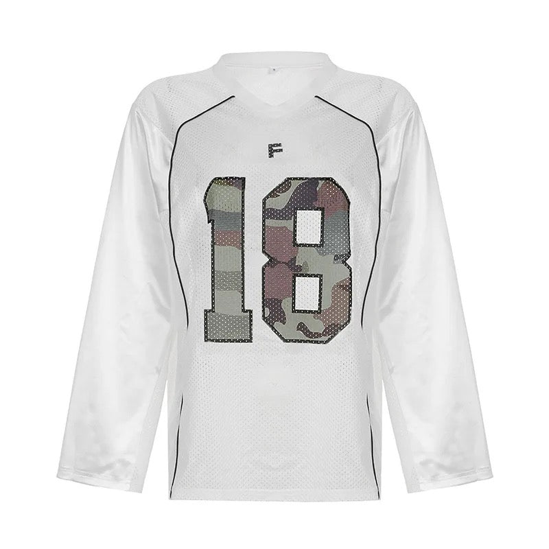 Camouflage Print V-Neck Oversized Jersey