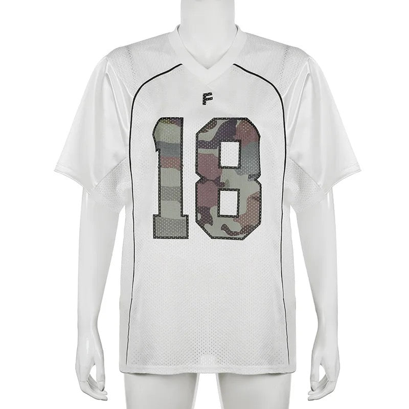 Camouflage Print V-Neck Oversized Jersey