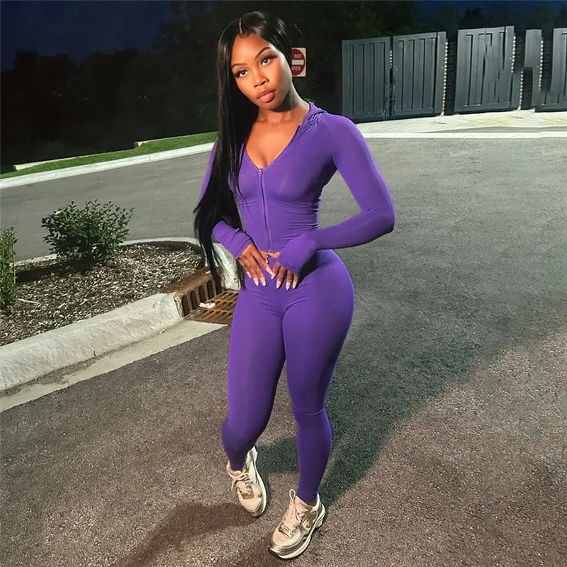 V-Neck Zip Up Jacket & Pants Set