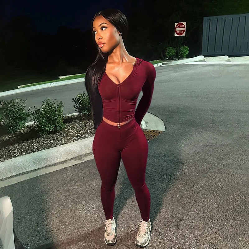 V-Neck Zip Up Jacket & Pants Set