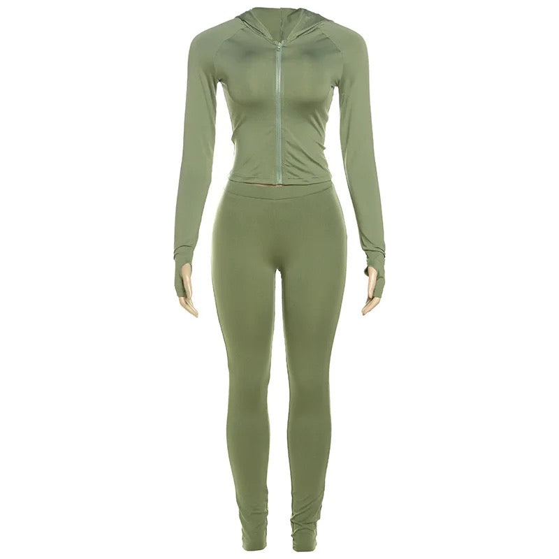 V-Neck Zip Up Jacket & Pants Set
