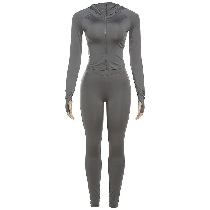 V-Neck Zip Up Jacket & Pants Set