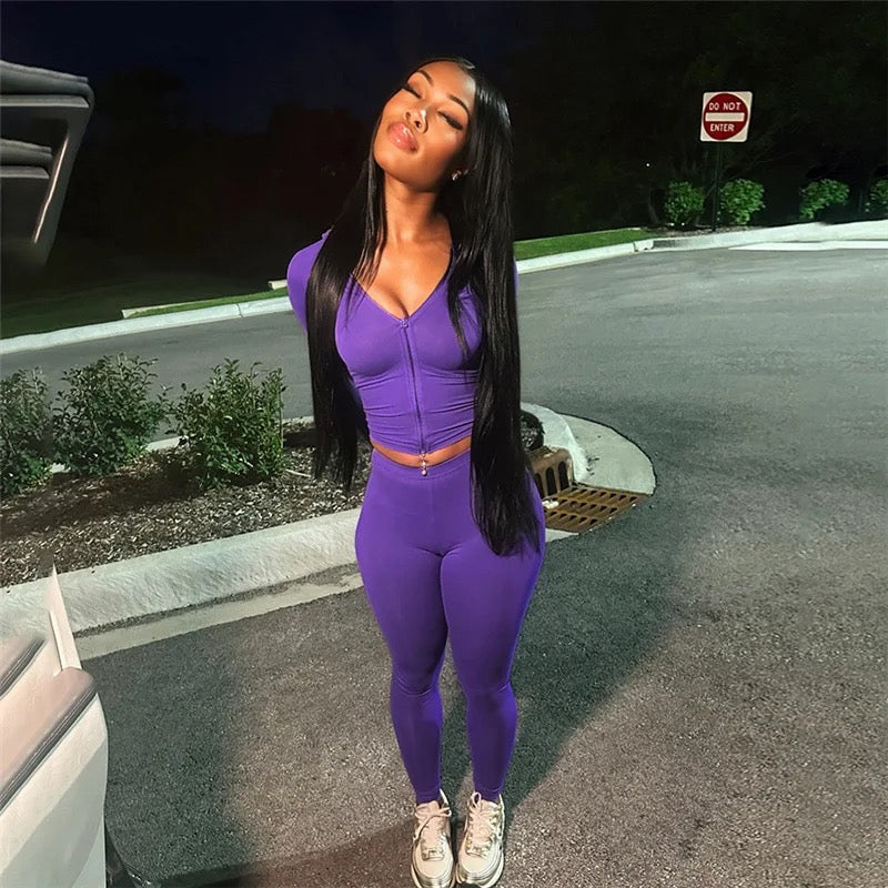 V-Neck Zip Up Jacket & Pants Set