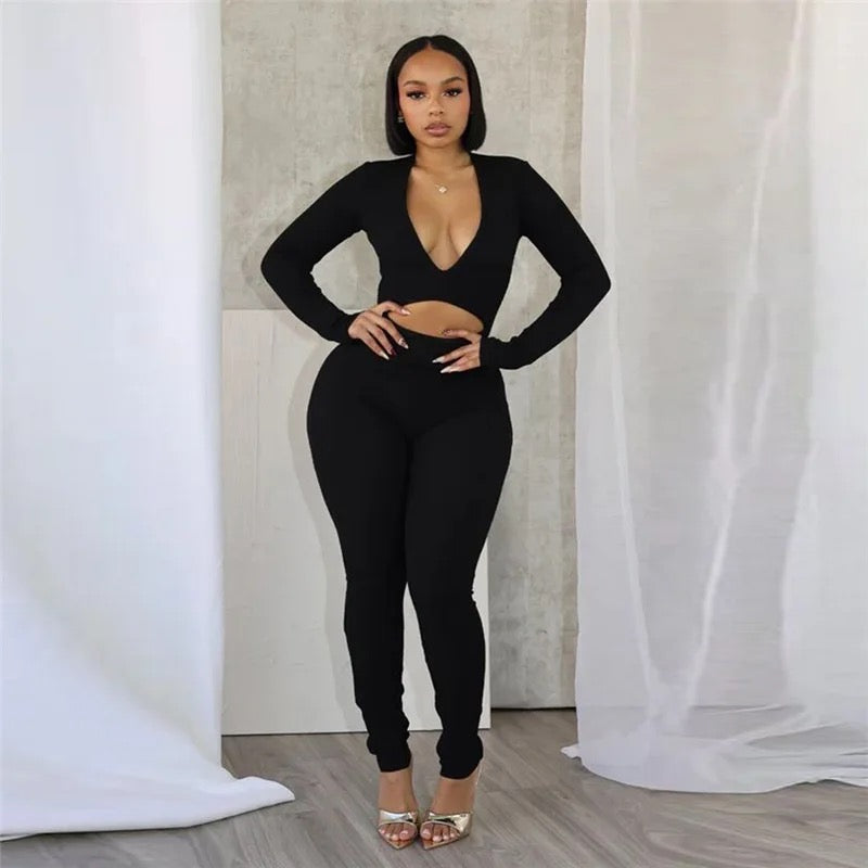 V Neck Hollow Out Jumpsuit