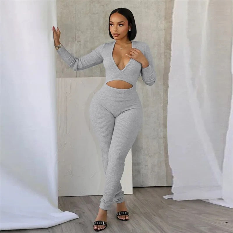 V Neck Hollow Out Jumpsuit