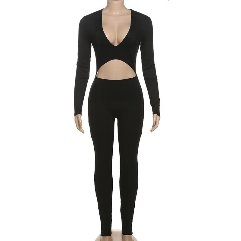 V Neck Hollow Out Jumpsuit