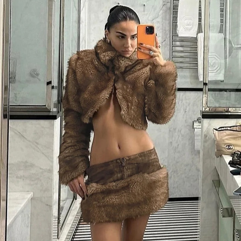 Fur Jacket & Skirt Set