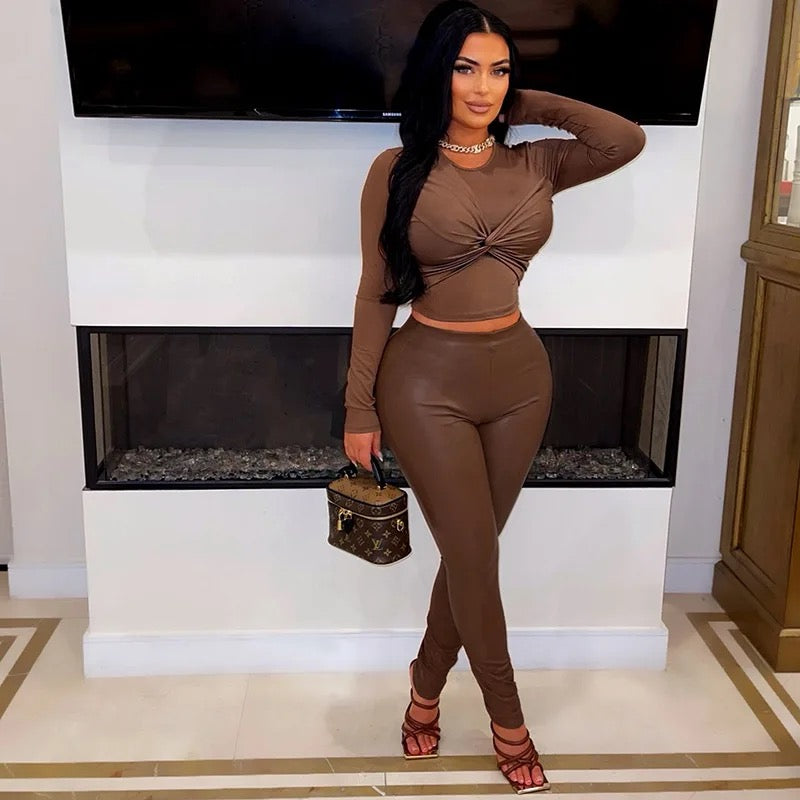 PU Leather Pants 2 Piece Set