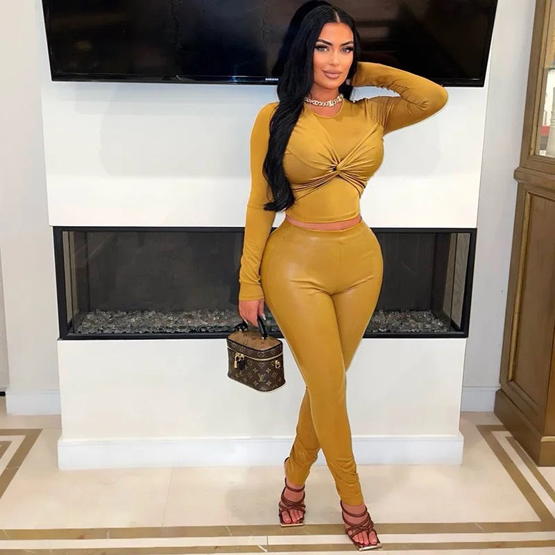 PU Leather Pants 2 Piece Set
