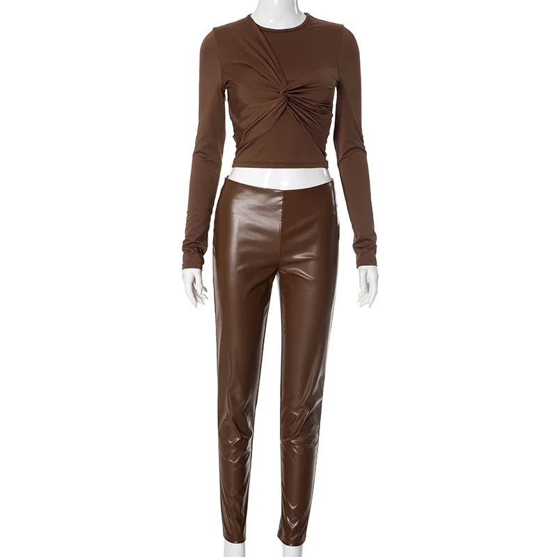 PU Leather Pants 2 Piece Set