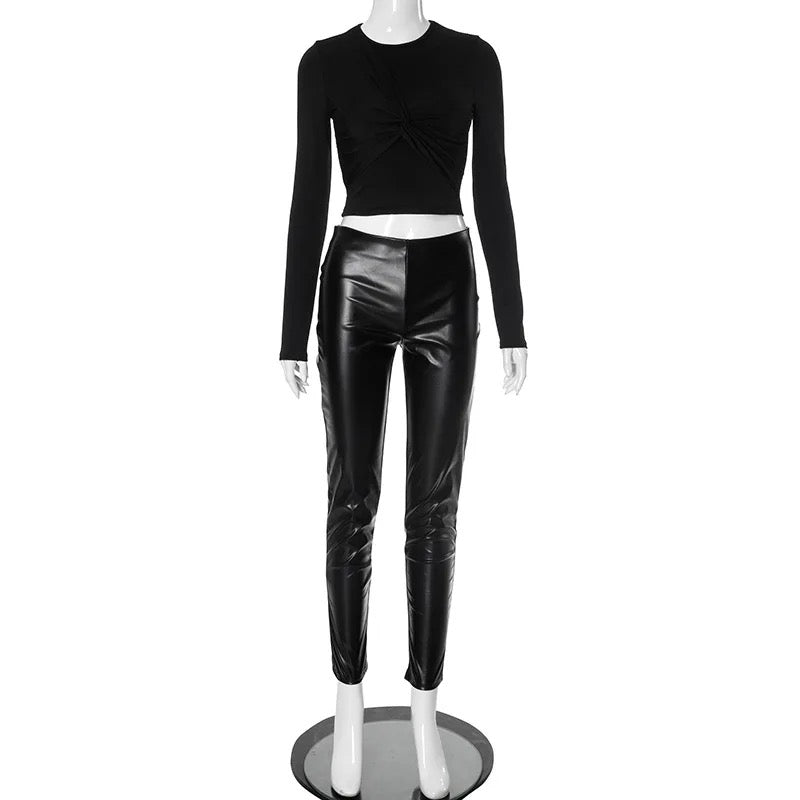 PU Leather Pants 2 Piece Set