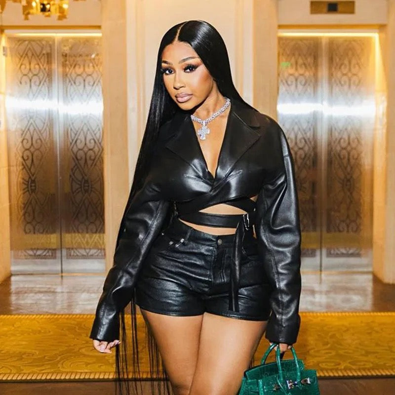 PU Leather Shorts 2 Piece Set