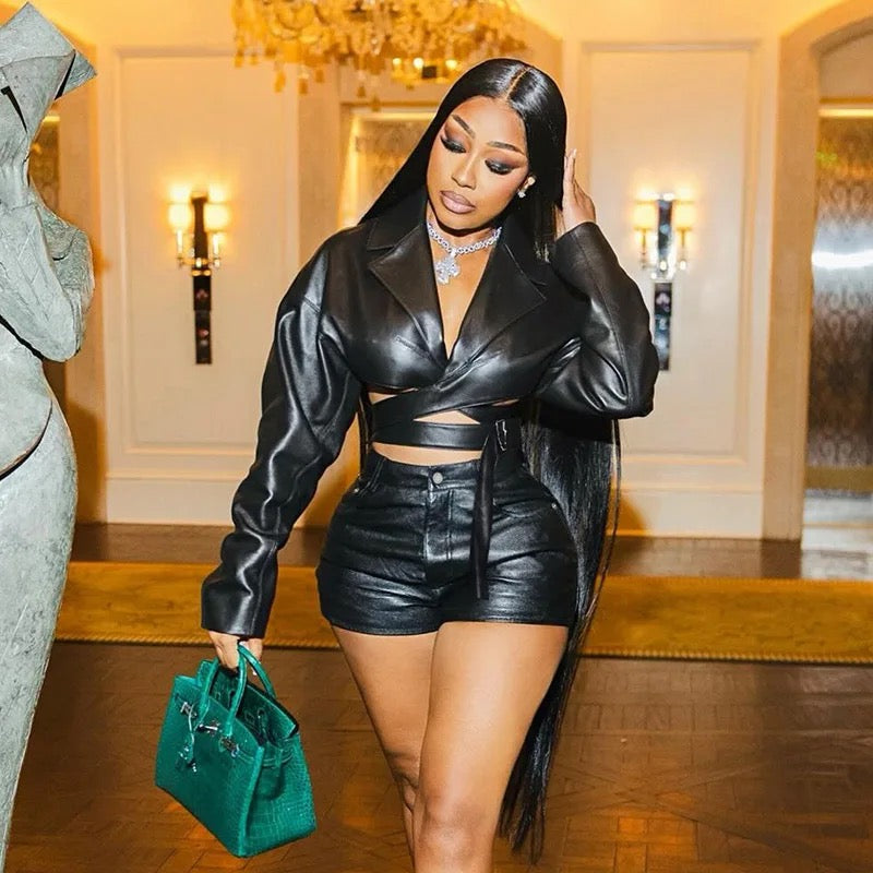 PU Leather Shorts 2 Piece Set